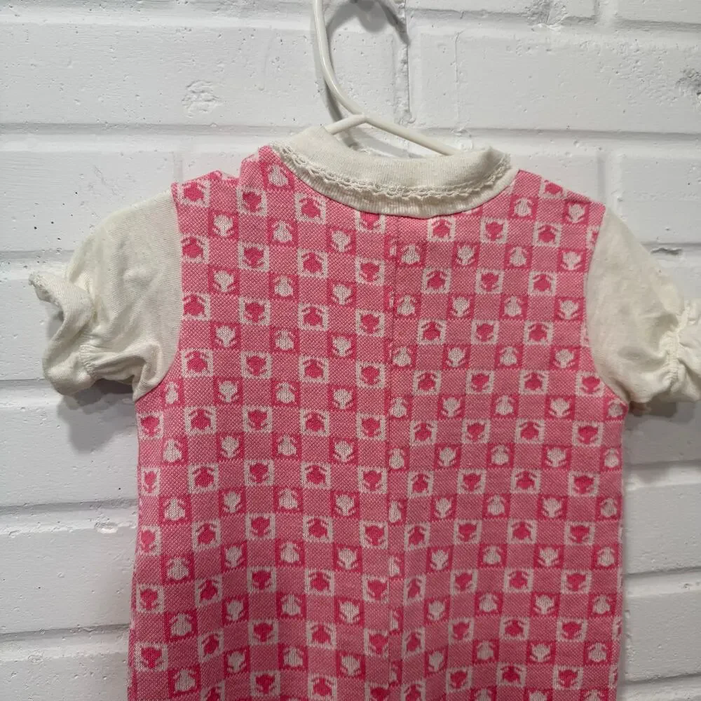 Vintage 70s Carters Jumpsuit Pink Patterned White Collar Toddler Girl Sz‎ 24 Mos